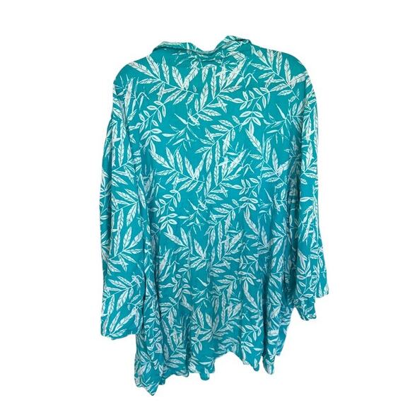 Woman Within Turquoise Blue Top Blouse Size 4X Tropical Beachy Button Up Pleated - Picture 2 of 5